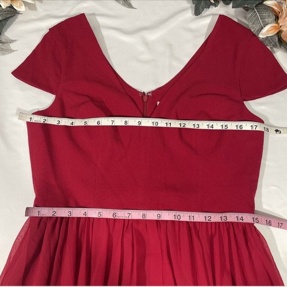 NEW Dress the Population [ Large ] Corey‎ Chiffon Fit & Flare Dress Garnet #Q298 - Picture 2 of 12